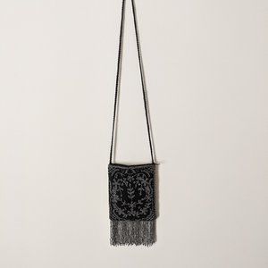 New Black Velvet Beaded Satchel